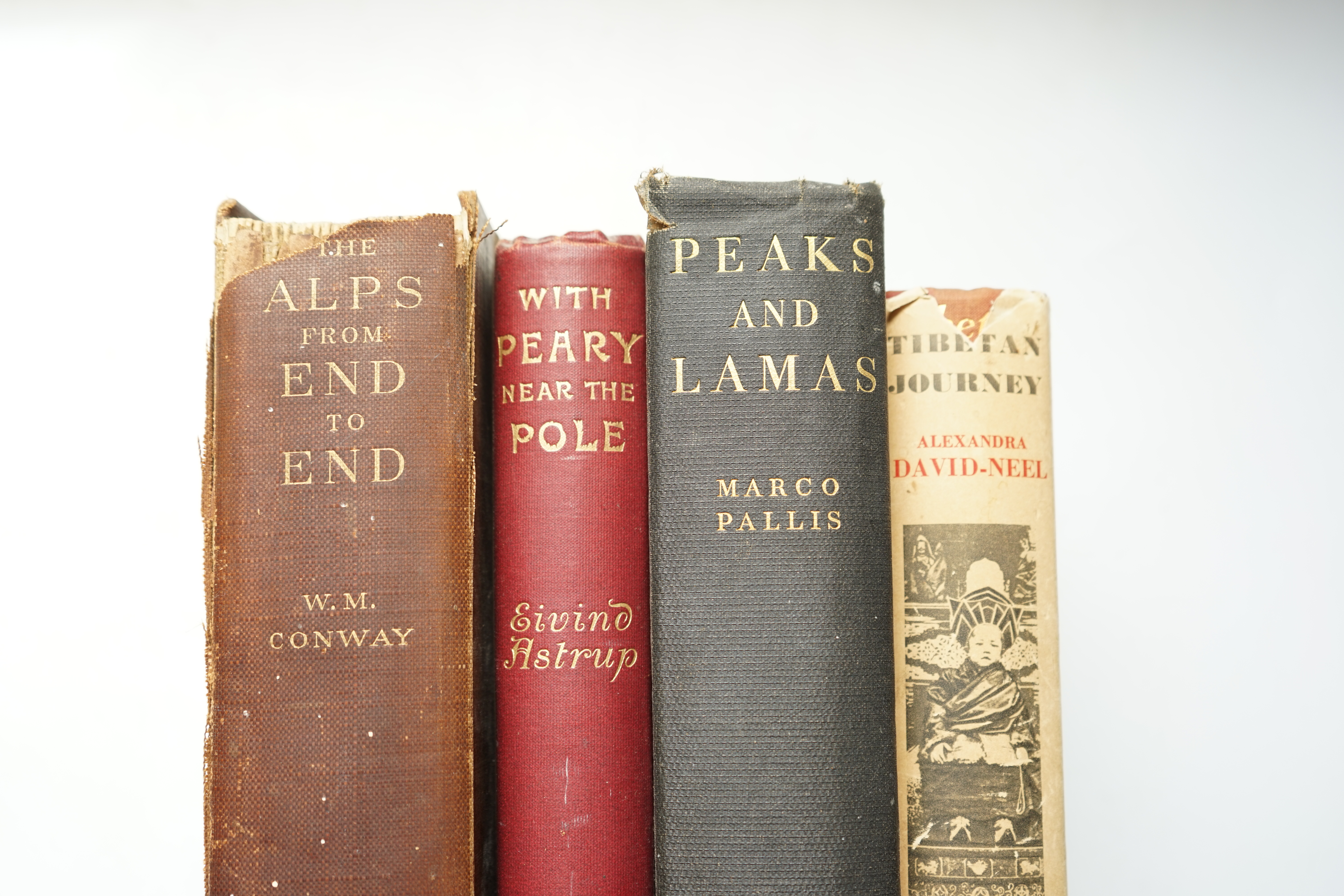 David-Neel, Alexandra - Tibetan Journey, 1st edition, 8vo, red cloth with d/j, folding map, 19 photographic plates, John Lane, London, 1936; Pallis, Marco - Peaks and Lamas, 1939; Conway, Sir William Martin - The Alps fr